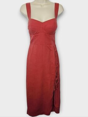 Vix Paula Hermanny Tie Side Midi Dress S Washed Red Linen Blend